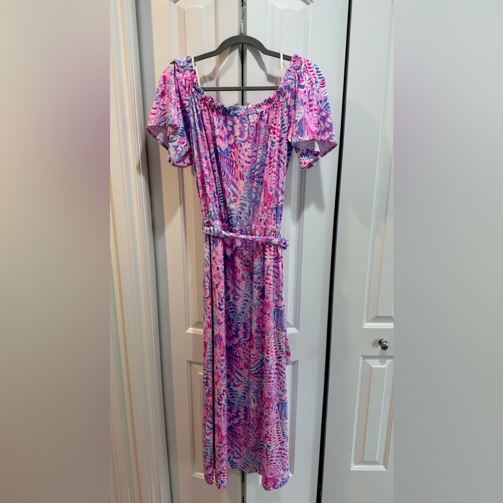 Lilly Pulitzer Moriah midi dress off shoulder. EUC Worn once washed and hung dry